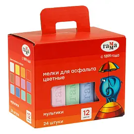 Мелки для асфальта Гамма "Мультики" цветные, 24шт., квадратные, картонная коробка