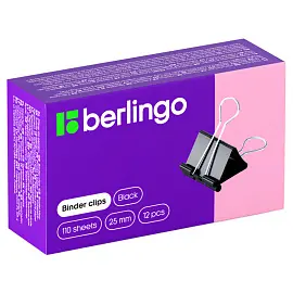 Зажимы для бумаг 25мм, Berlingo, 12шт., черные, картонная коробка
