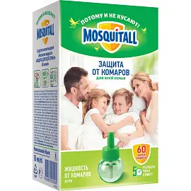 Средство от насекомых Mosquitall от комаров для всей семьи 60 ночей 30 мл