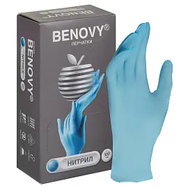 Перчатки медицинские смотровые нитриловые Benovy нестерильные неопудренные размер L (8-9) голубые (200 штук в упаковке)