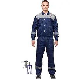 Костюм рабочий летний мужской л20-КБР с СОП синий/серый (размер 56-58, рост 182-188)