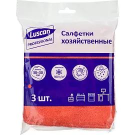 Салфетки хозяйственные Luscan Professional микрофибра 30х30 см 300 г/кв.м красные 3 штуки в упаковке