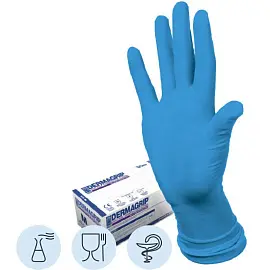 Перчатки медицинские смотровые Dermagrip High Risk латексные неопудренные голубые (размер XL, 50 штук/25 пар в упаковке)