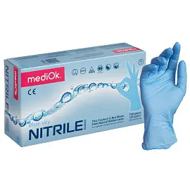 Перчатки медицинские смотровые нитриловые MediOk Blue Sky нестерильные неопудренные размер L (8-9) голубые (100 штук в упаковке)
