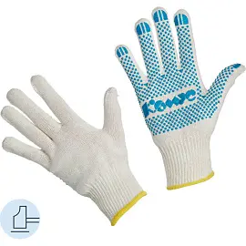 Перчатки рабочие защитные Комус трикотажные с ПВХ покрытием белые (5 нитей, 10 класс, размер 9, L, 5 пар в упаковке)