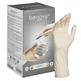 Перчатки медицинские хирургические латексные Benovy стерильные неопудренные размер M (7.5) белые (50 пар/100 штук в упаковке)