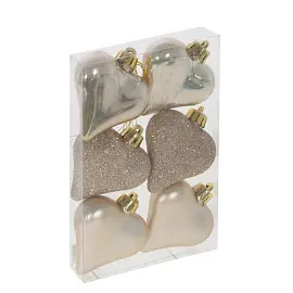 Набор украшений Сердца пластик золотистые (высота 7 см, 6 штук в упаковке)