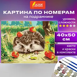 Картина по номерам 40х50 см, ОСТРОВ СОКРОВИЩ "Ежик", на подрамнике, акриловые краски, 3 кисти, 662490