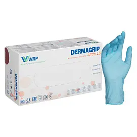 Перчатки медицинские смотровые нитриловые Dermagrip Ultra LS нестерильные неопудренные размер L (8-9) голубые (200 штук в упаковке)