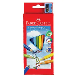Карандаши цветные Faber-Castell "Jumbo" 10цв., трехгран., заточен., картон, европодвес, с точилкой
