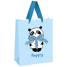 Пакет подарочный 18*23*10см MESHU "PandaGift_Blue", отд. фольгой, матовая ламинация