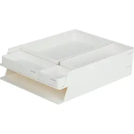 Лоток горизонтальный для бумаг Deli NuSign пластиковый белый (2 штуки в упаковке + органайзер на 4 отделения)