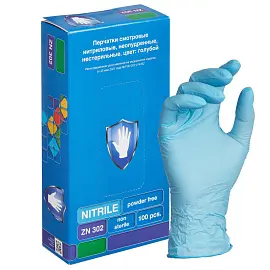 Перчатки медицинские смотровые нитриловые Safe and Care ZN 302 нестерильные неопудренные размер M (7-8) голубые (100 штук в упаковке)