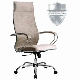 Кресло офисное МЕТТА "L1m 42", хром, сиденье и спинка мягкие, велюр, бежевое