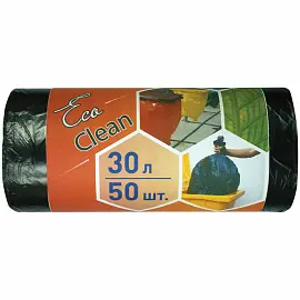 Мешки для мусора 30л КБ "Ecoclean" ПНД, 48*55см, 6мкм, 50шт., черные, в рулоне