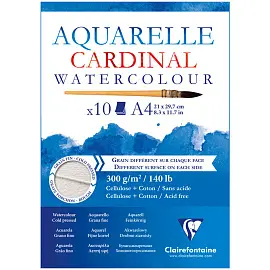 Альбом для акварели, 10л., А4, на склейке Clairefontaine "Cardinal", 300г/м2, торшон, холод. пресс., 30% хлопок