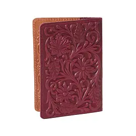 Обложка на паспорт Кожевенная Мануфактура Цветы из натуральной кожи бордового цвета (Op0100102)