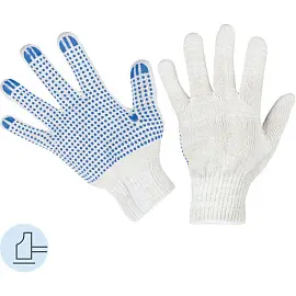Перчатки рабочие защитные хлопок с ПВХ покрытием белые (точка, 6 нитей, 10 класс, размер 8-9 (M), 10 пар в упаковке)