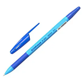 Ручка шариковая неавтоматическая ErichKrause R-301 Neon Stick&Grip синяя (толщина линии 0.35 мм)