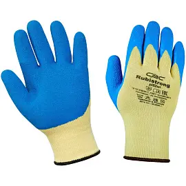 Перчатки рабочие защитные Rubistrong трикотажные с латексным текстурированным покрытием белые/синие (13 класс, универсальный размер)