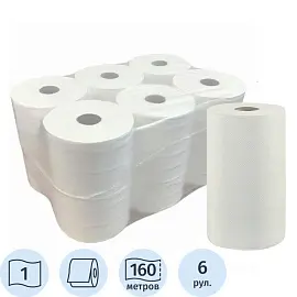 Полотенца бумажные в рулонах 1-слойные 6 рулонов по 160 м