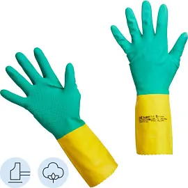 Перчатки латекс/неопрен Vileda Professional усиленные повышенная прочность зеленые/желтые (размер 8.5-9, L, 120269)