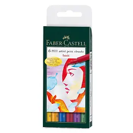 Набор капиллярных ручек Faber-Castell "Pitt Artist Pen Brush Basic" 6шт., ассорти, пласт. уп., европодвес