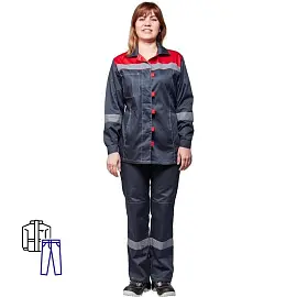 Костюм рабочий летний женский л20-КБР с СОП серый/красный (размер 60-62, рост 158-164)