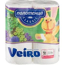 Полотенца бумажные Veiro Classic 2-слойные белые 2 рулона по 12.5 метров