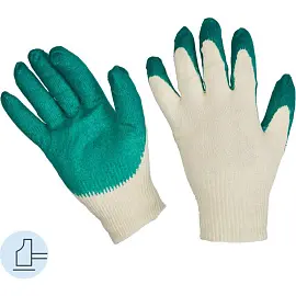 Перчатки рабочие защитные трикотажные с латексным покрытием белые/зеленые (13 класс, универсальный размер, 200 пар в упаковке)