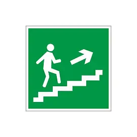 Знак безопасности Направление к эвакуационному выходу по лестнице вверх, правосторонний E15 (200х200 мм, пленка ПВХ, фотолюминесцентный)