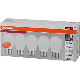 Лампа светодиодная Osram 7 Вт Е27 (P, 6500 К, 560 Лм, 220 В, 5 штук в упаковке, 4058075578258)