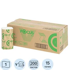 Полотенца бумажные листовые Focus Eco V-сложения 1-слойные 15 пачек по 200 листов