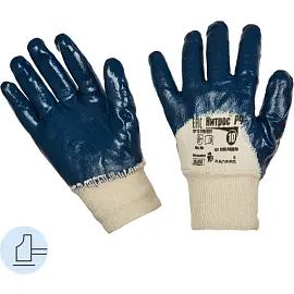 Перчатки рабочие защитные Ампаро Нитрос хлопковые с неполным нитрильным покрытием белые/синие (манжеты резинка, размер 10, XL)