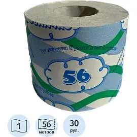 Бумага туалетная Бумажное облачко 56 м 1-слойная 30 рулонов в упаковке