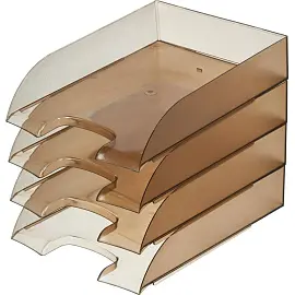 Лоток горизонтальный для бумаг Attache пластиковый коричневый (4 штуки в упаковке)