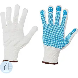 Перчатки рабочие защитные трикотажные с ПВХ покрытием белые (точка, 13 класс, универсальный размер, 10 пар в упаковке)