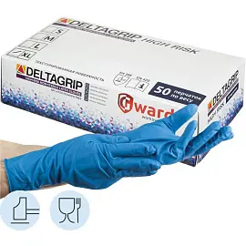 Перчатки смотровые Deltagrip High Risk латексные синие (размер M, 50 штук/25 пар в упаковке)