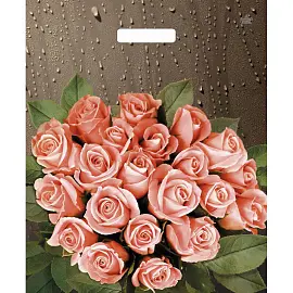 Пакет полиэтиленовый Розы после дождя с рисунком 38х45 см с вырубной ручкой (50 штук в упаковке)