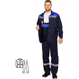 Костюм рабочий летний мужской л16-КПК с СОП синий/васильковый (размер 48-50, рост 170-176)