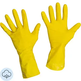 Перчатки латексные с хлопковым напылением утолщенные желтые (размер 9, L)