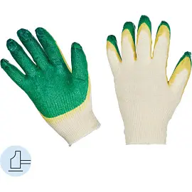 Перчатки рабочие защитные трикотажные с двойным латексным покрытием белые/зеленые (13 класс, универсальный размер, 10 пар в упаковке)