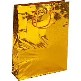Пакет подарочный голография, золотой, 26х34х8см, GBZ091 gold