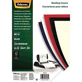 Обложки для переплета картонные Fellowes А4 250 г/кв.м черные текстура кожа (25 штук в упаковке)