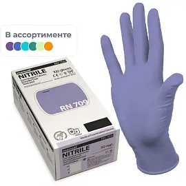 Перчатки медицинские смотровые Manual RN 709 нитриловые неопудренные фиолетовые (размер M, 100 штук/50 пар в упаковке)
