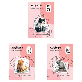 Набор акриловых значков MESHU "Cats in watercolor", прямая УФ-печать, 3шт.