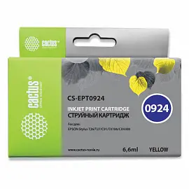 Картридж струйный CACTUS (CS-EPT0924) для EPSON Stylus C91/CX4300/T26/T27/TX106, желтый