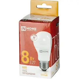 Лампа светодиодная In Home LED-A60-VC груша 8Вт 3000K 760Лм 220В 4690612024004