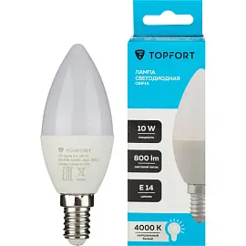 Лампа светодиодная Topfort E14 10W 4000K свеча