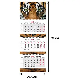 Календарь настенный трехблочный 2024 год Трио Взгляд тигра (295x710 мм)